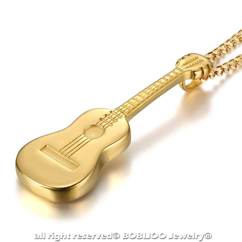Image secondaire de LE BAGACIER - Pendentif Guitare Voyageur Gipsy Acier Plaqué Or + Chaîne