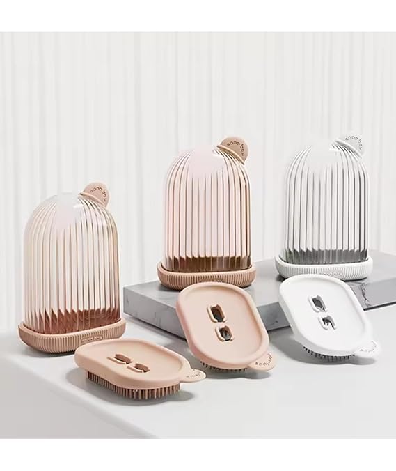 Image of Birdcage Design Hair Brush with Storage Case, Pink and Grey,