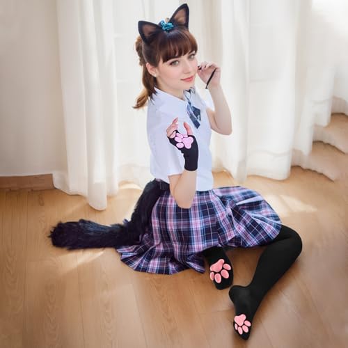Lusofie Cat Paw Oberschenkelhohe Socken Overknees Kawaii 3D Katzen Socken Cosplay Strümpfe Damen Niedliches Katzenpfoten Pad Socken Kostüm Cat Overknees Geeignet für Damen und Mädchen zum Rollenspiel