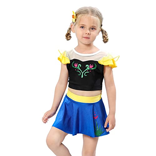 Image of Princess Two-Piece Tankini Swimsuit for Girls Bathing Suits Ruffles Swimwear Surf Beach Summer Swimming Bikini Set 3-4T