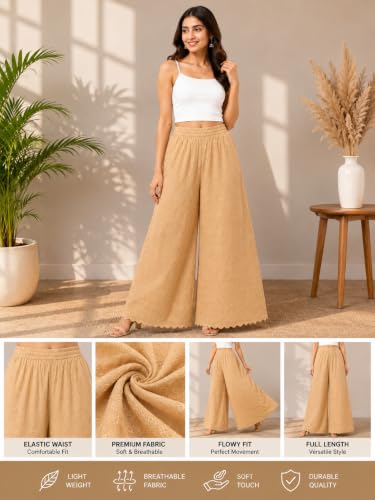 Image of Women's Premium Chicken Palazzo Pants | Wide Leg Flared Fit | Elastic Waist | Full Length Ethnic Bottom Wear | Free Size