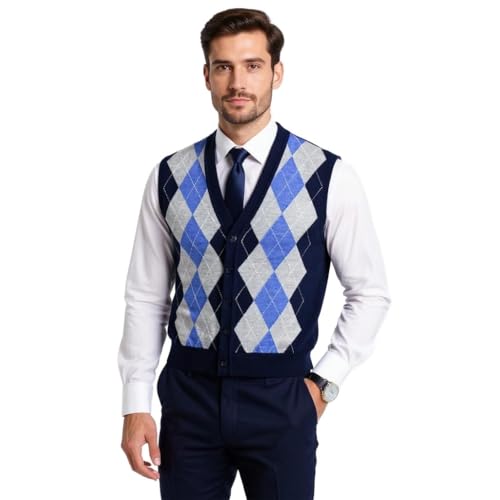 | Merino Wool Vest - Argyle Model | Woolmark Certification | V-neck