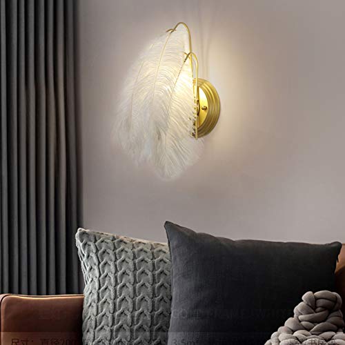 Lampe murale de luxe en plumes dorées et blanches pour éclairage de chambre - 4