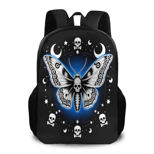 Comfortable Goth Moth Dead Skull Moon Backpack for Outdoor Accessories, Backpacks with Side Pockets, Bookbag Easy to Carry