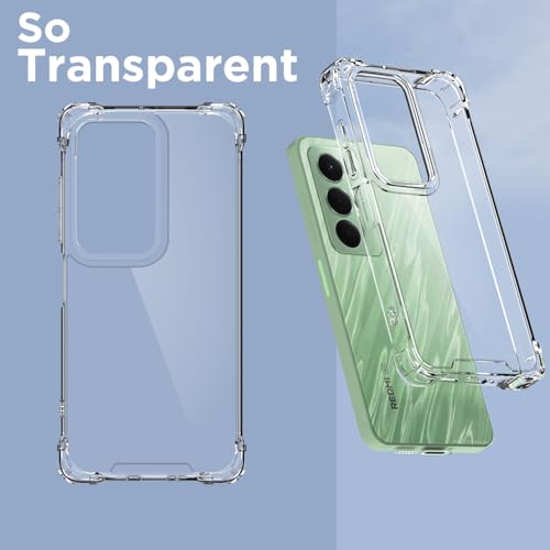 Image of Pikkme Back Cover for Redmi 15 5G PC + TPU Clear Transparent Raised Edges Shockproof Protective Phone Bumper Case(Transparent)