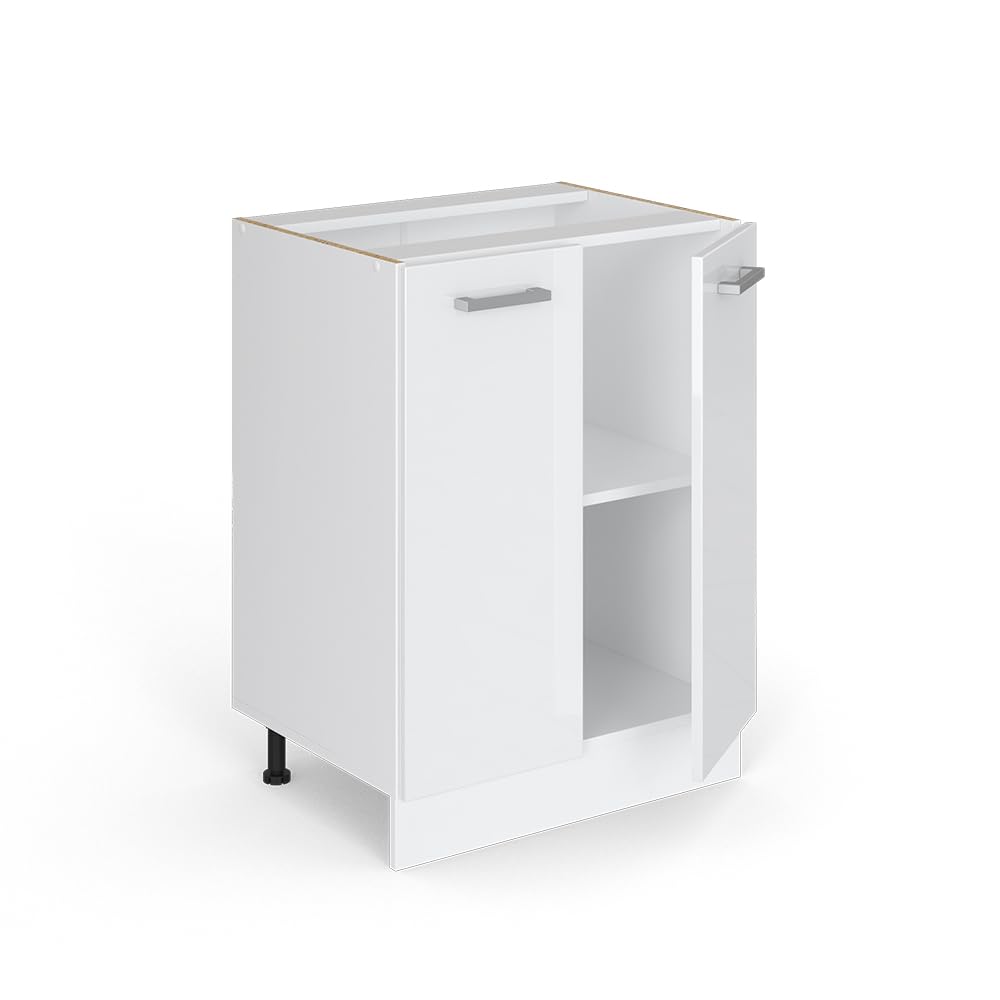 Vicco Mobiletto base cucina R-Line, Bianco lucido, 60 cm senza piano di lavoro, per la libera combinazione all'interno di sistemi cucina modulari