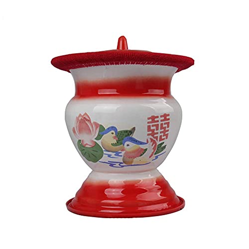 XBSXP Enamel Bedpans Spittoon, Large-Capacity Portable Chamber Pots Potty Urine Buckets with Lid, Universal Night Pot for Adults and Children, Easy to Clean,A