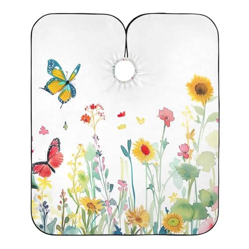 Takiito Wild Flowers Butterflies Barber Cape for Men, Waterproof Haircut Cape Hairdressing Cape Beard Apron Cape for Salon Home Use, 55x65 in
