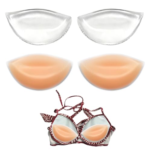 2Pair Chicken Fillet Bra Inserts Chicken Fillets Bra Inserts Silicone Bra Pads Chicken Fillet Bra Inserts Push Up Breast Enhancers Chicken Boobs Push Up for Bikini Swimsuit Daily(Clear+Skin Colour)