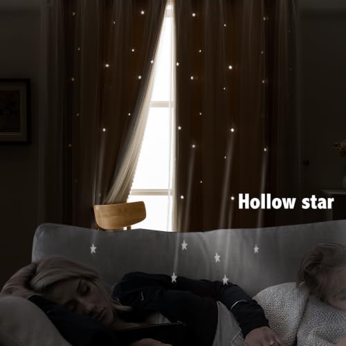 Image of indistar Star Cutout Kids Window Blackout Curtains for Girl Bedroom Window Room Darkening Curtains & Drapes Baby Nursery Curtains (2 Panel,35Wx90L inch,Cream)