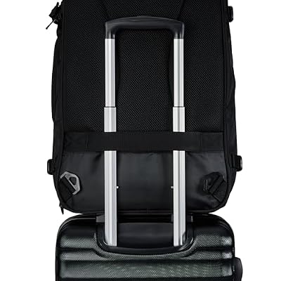 Amazon Basics Travel Backpack, Carry-On with Laptop Compartment, 40L Capacity, Expandable for 10% Extra Space, Convertible Backpack & Shoulder Bag, Multiple Pockets, 15.8W x 21.5H x 8.3D, Black