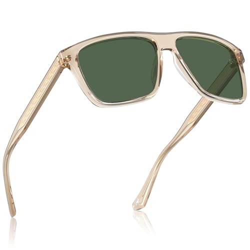 CARFIA Curved Acetate Polarized Sunglasses for Men UV Protection, Cool Retro Driving Eyewears with Embossed Pattern Wire Core