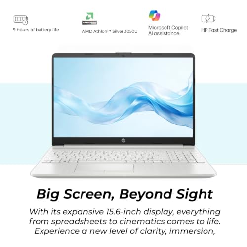 Image of HP 15.6 inch Business & Student Laptop, 16GB RAM, 512GB SSD, Microsoft 365, AMD High Performance Processor, Thin & Lightweight, Mouse & Sleeve Included, Natural Silver