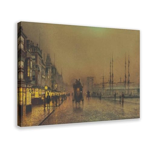 Impression sur toile Glasgow Docks d'Atkinson Grimshaw - Cadre en bois suspendu 61x91,4cm