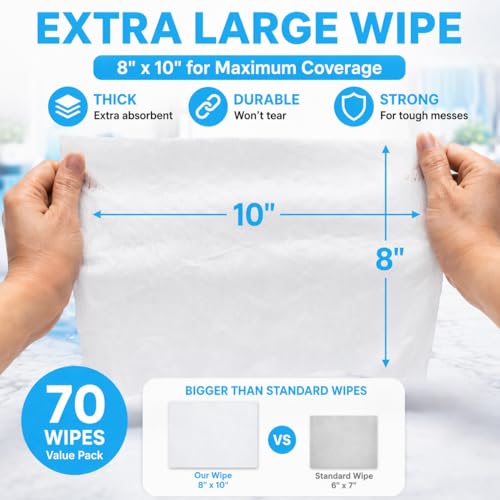 Image of Air Jungles Glass & Window Cleaner Wipes 70 Count, XL 8x10 Inch | Ammonia-Free, Streak-Free, Safe For Car Windshield, Headlight, Mirror, Tile & Home Glass, Removes Fingerprints, Dust, Dirt