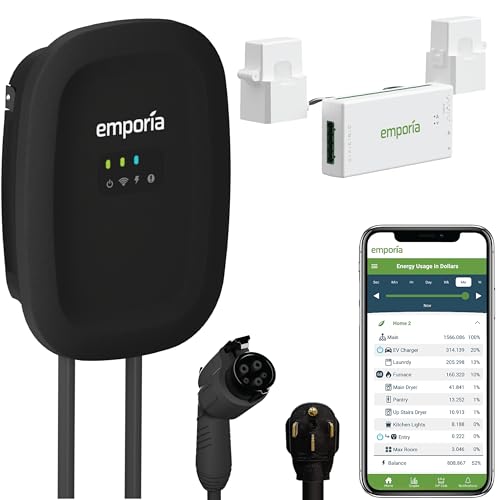 EMPORIA Level 2 EV Charger with PowerSmart Load Manager - Avoid Costly Panel Upgrades - Preconfigured for Hardwired Install with Whip, 240v Electric Car Charger, UL/Energy Star : Automotive