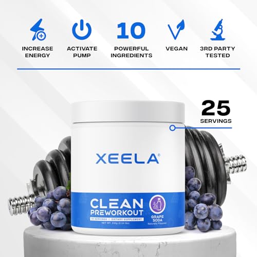 Image of XEELA Pre Workout Powder - Clean & Tested - Jitter Free, Safe, and Natural - Increase Thermogenic Energy, Focus, and Endurance w /Creatine, Organic Caffeine, and Plant Based Citrulline (Grape Soda)
