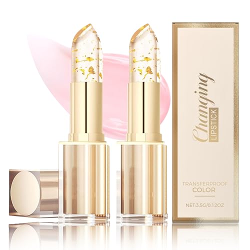 2PCS Thermoaktiver Lip Balm - Lippenstift 24 Stunden Halt - Temperatur Lippenstifts mit Blumen Drin - Feuchtigkeitsspendend Glitzer Lippenstift - Lippenpflege mit Farbe - Flower Jelly Lip Balm Set