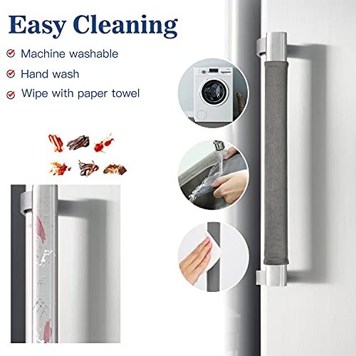 Image of Nuovoware Refrigerator Door Handle Covers Set of 4, Keep Kitchen Appliance Fridge Oven Microwave Dishwasher Clean,Protect Antiskid Washable Decor Cloth,Keep Off Smudges Fingerprint Oil Stain, Gray