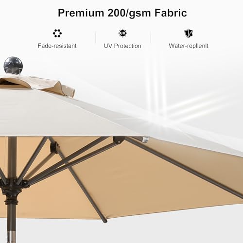 Image of PURPLE LEAF Patio Market Umbrella 8' Round Dual Tilt Beige 8 Metal Ribs
