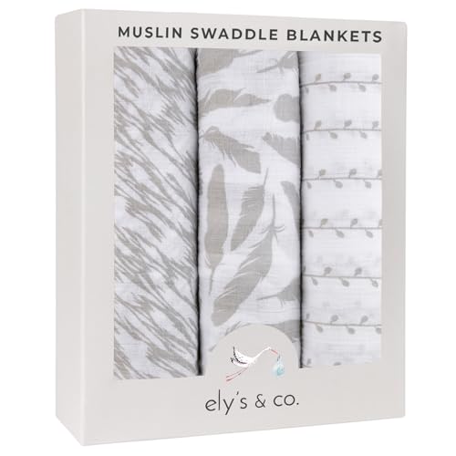 Image of Muslin Swaddle Blanket 100% Soft Muslin Cotton 3 Pack 47"x 47" Classic Grey Combo Unisex for Baby Girl or Baby Boy