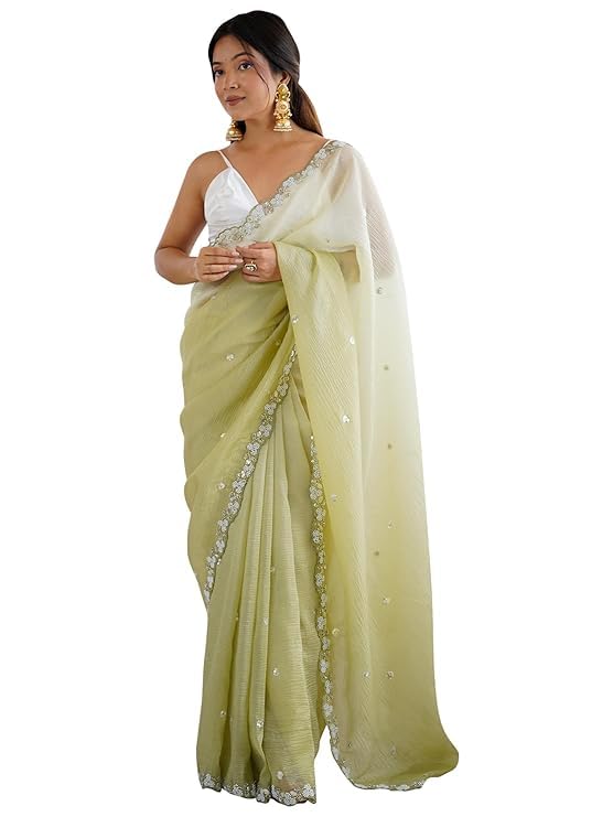 Image of Women's Chiffon Embellished Saree With Unstitched Blouse Piece