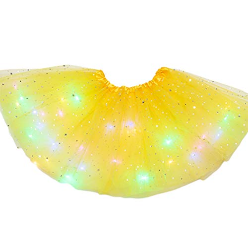 CARRYKT Femmes Star Sequins Jupe Tutu LED Light Up Neon Colorful Dance Party Robe Courte