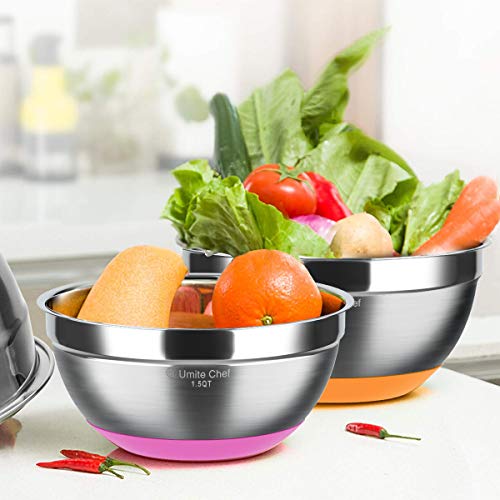image for Stainless Steel Mixing Bowls Set of 6, Non Slip Colorful Silicone Bott