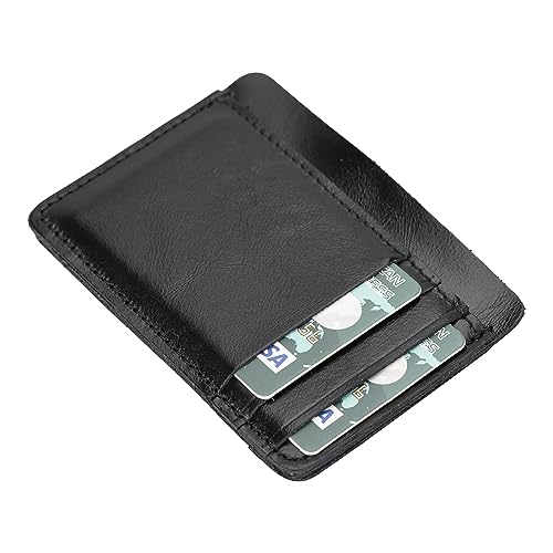 Genuine Leather Minimalist Credit Card Holder, 100% Genuine Leather, Cash Compartments, Luxury Design, ID Window Handmade Card Holder for Men or Women, Front Pocket Wallet (Rustic Black)4