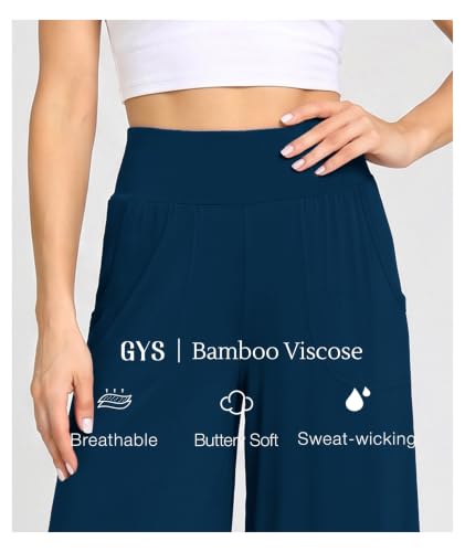 Image of GYS Bamboo Viscose Wide Leg Gaucho Cropped Pants, High Waist Capris Cloud-Soft Pajama Pants with Pockets, Flowy Yoga Pants