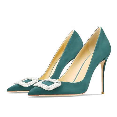 Image of Women's Pointed Toe Shallow Mouth Sexy Square Buckle Rhinestones 10cm Stiletto Heels Slip-on Wedding Party Banquet Big Size Shoes