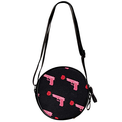 Power Gun Rose Patern Cross Body Bag Sling Bags Canvas Messenger Bag For Man Women Round Purse #TOP2