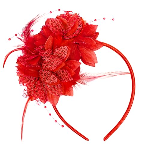 Fascinateur rouge | Fascinateurs rouges rétro pour femme | Serre-tête à plumes et fleurs | Fascinateurs pour invités de mariage, bal masqué
