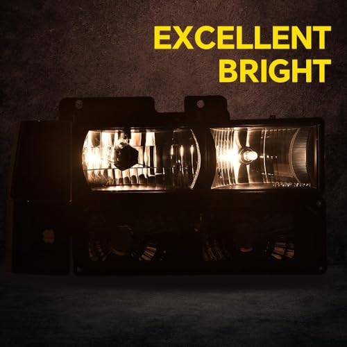 Image of GRAND ORANGE Headlights Assembly Compatible with GMC Sierra C /K Yukon 1500 2500 1994 1995 1996 1997 1998, Fit Chevy C /K C10 Suburban 15034929 Corner Lamp Smoky lens Black Housing Amber Reflector