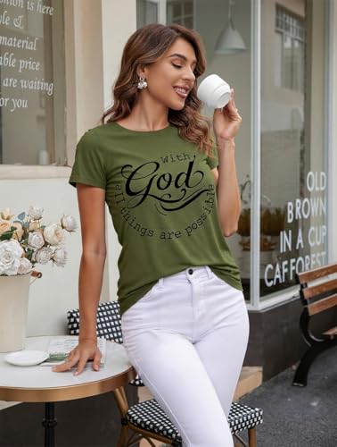 Women Tshirts with God All Things are Possible T Shirt Faith Sayings Christian Summer Jesus Graphic Tee Top Casual3