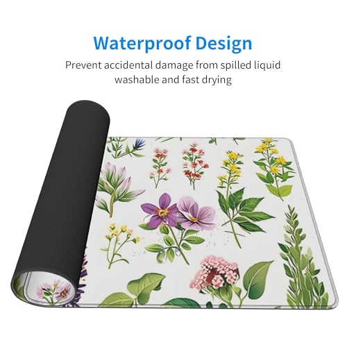 Image of Wildflower Plants Spring Extended Gaming Mouse Pad, with Stitched Edges Large Mouse Pad Desk Protector, Rubber Base Mousepad Keyboard Mouses Mat for Work Game Office Home- 32 inch X 12 inch Inch,E651