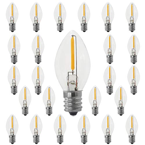 MYEMITTING C7 Christmas Replacement LED Light Bulbs 0.6W Equivalent to 7W, White Warm 2700K Outdoor String Lights Vintage LED Filament Bulb, E12 Base Edison LED Night Light Bulbs, Clear Glass 25PACK MYEMITTING C7 Christmas Replacement LED Light Bulbs 0.6W Equivalent to 7W, White Warm 2700K Outdoor String Lights Vintage LED Filament Bulb, E12 Base Edison LED Night Light Bulbs, Clear Glass 25PACK