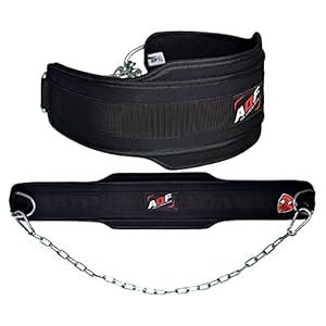 AQF Heavy Duty Dipping Belt with Adjustable 36 inches Stainless Steel Chain for Bodybuilding Weight lifting Weighted Chin Pull-Ups – 6” wide Neoprene Back Support Dip Belt