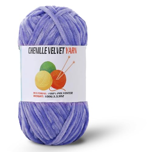 Image of Velvet Chenille Chunky Yarn, Handcrafts Weaving Soft Chenille Yarn for Crocheting Clearance, Used for Making Baby Yarn Blanket, Clothes, Knitting Creations (1 - Light Lavender)