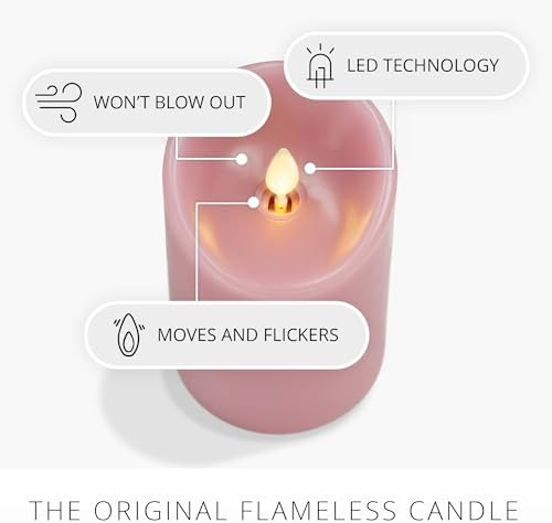 Luminara Blooming Mauve Garden Pillar Candles - Flameless Real-Flame Nature-Inspired Battery Operated LED Decor - Spring Summer Collection - 3" x 4.5" - Image 3