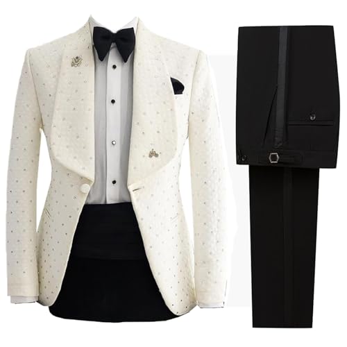 2 Pieces Men Tuxedo Suit Slim with Rhinestones Shawl Collar Blazer Jacket Pants Set for Prom,Party,Dinner