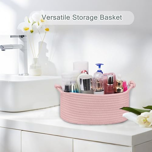 Image of COMSE Small Gift Basket Empty with Bag & Ribbons, Solid Dusty Pink