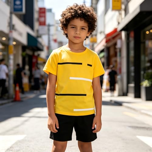Image of 4-8T Toddler Boys 2-Piece Summer Casual Outfit Striped Print Short Sleeve T-Shirt & Shorts Set