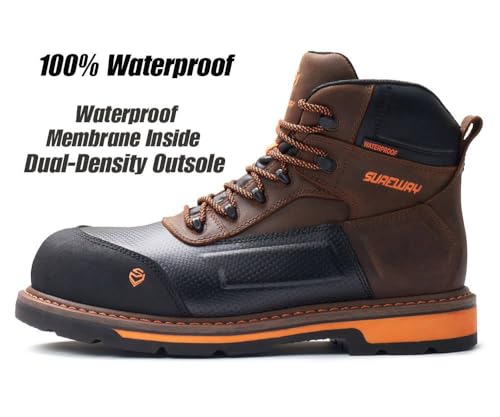SUREWAY Men's 6" Soft/Composite Toe Heavy Duty Waterproof Work Boot GoodyearWelt Oil/Slip Resistant Dual-Density Comfortable Outsole Crazy Horse Leather EH Construction Industrial Safety Work Boots2