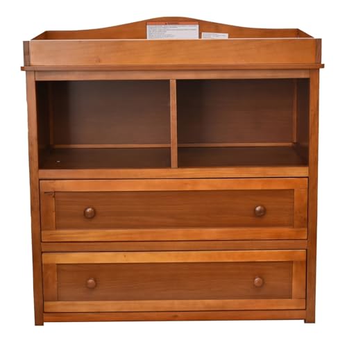Image of HomeStock Modern Majesty 2-Drawer Changing Table in Pecan Finish, Solid Wood Construction for Lasting Durability, 36" x 19" x 36", Built-in Armrests