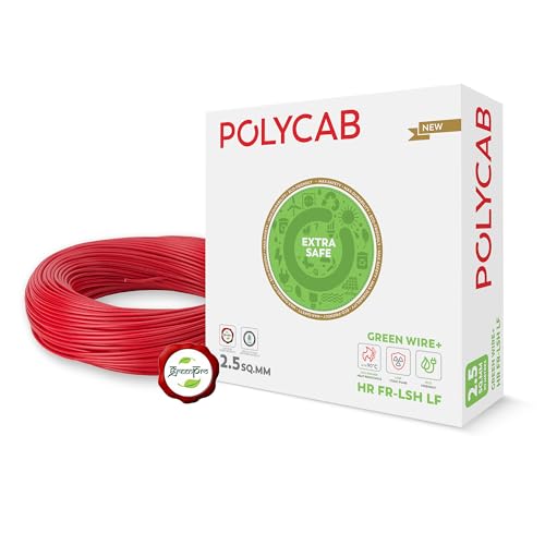Image of Polycab Green Wire+ 90M coil |2.5 SQ MM|Heat resistant upto 900 C | Low smoke | Low toxic fumes | GreenPro certified | 99.97% high purity copper | Rodent protection | Eco friendly (Red)