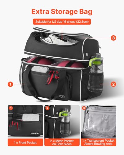 VEVOR Bowlingballtasche für 2 Bälle mit Vier Rollen & separatem Fach für Schuhe (bis US-Größe 16) & übergroßer Zubehörtasche, einziehbarer Griff lässt Sich auf 95 cm ausziehen Schwarz