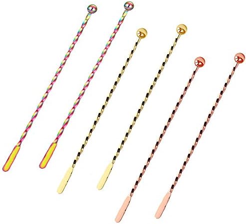 Stainless Steel Coffee Beverage Stirrers Stir Cocktail Drink Swizzle Stick with Small Rectangular Paddles Multicolor