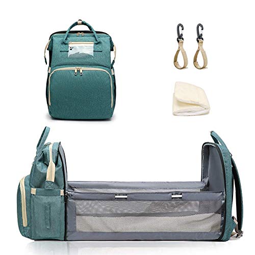 3 in 1 faltbare Baby-tragbare Falten Krippe Windel-Tasche Convertible Baby Wickeltaschen wasserdichte Multifunktions Mommy Bag Bett (Color : Green)