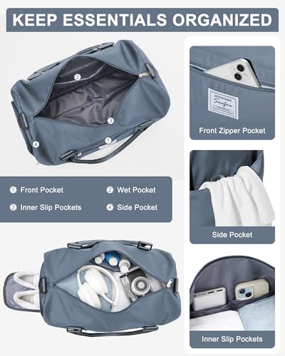 Image of Gym Bag Womens Mens with Shoes Compartment and Wet Pocket Travel Duffel Bags for Women for Plane Sport Gym Tote Bag with Toiletry Bags Waterproof Weekend Overnight Carry on Bag Hospital Holdalls